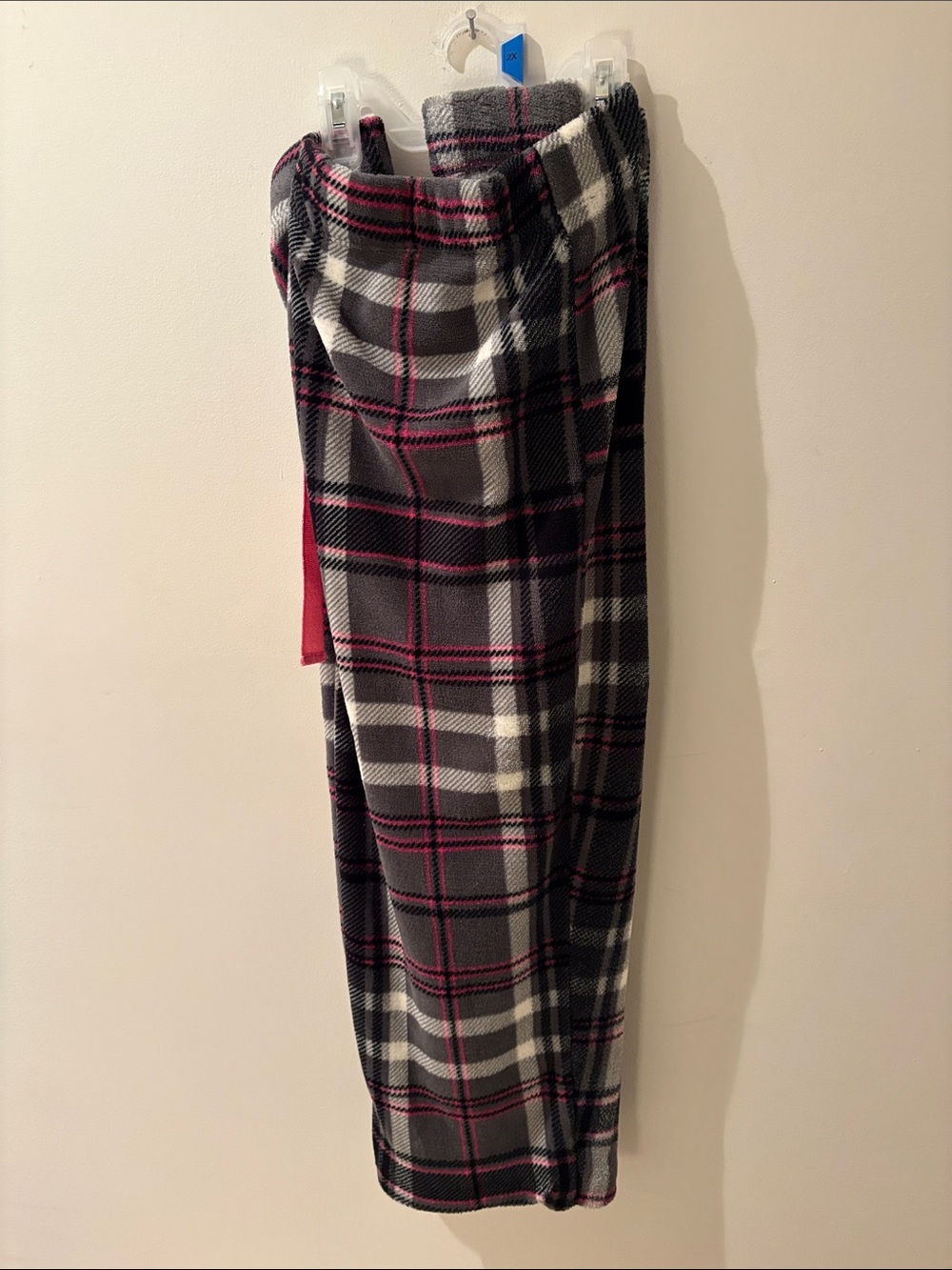 Faded Glory Gray Plaid Track Pants with Pink Accents